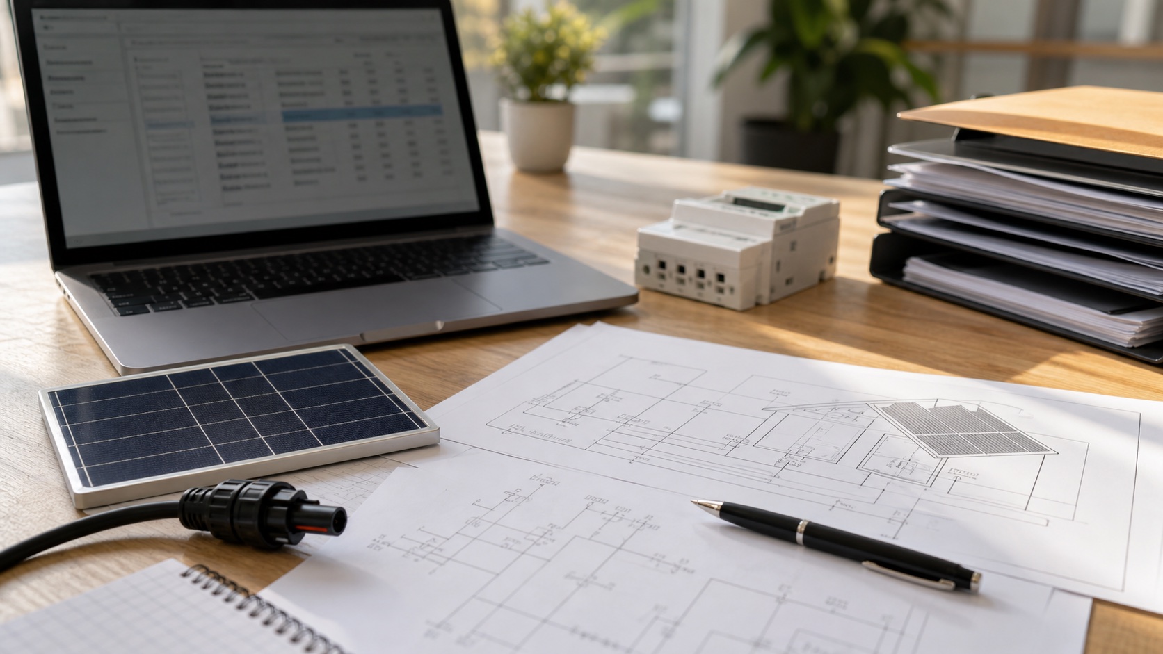 Documents techniques et matériel solaire pour le suivi d'un raccordement Enedis photovoltaïque.